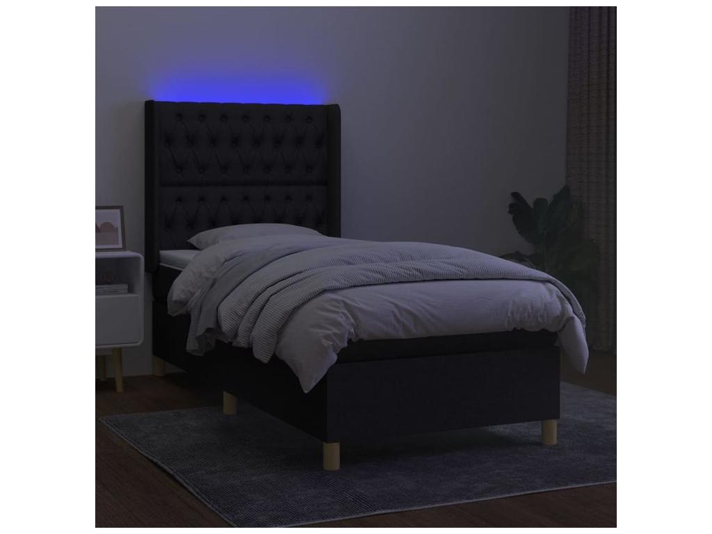 Luxameub bed base with mattress and LED, Black 90x200 Fabric EMOH52146