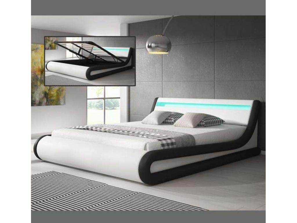 Double bed with storage 160x200cm in White and Black with LED Parisina FNHX99960