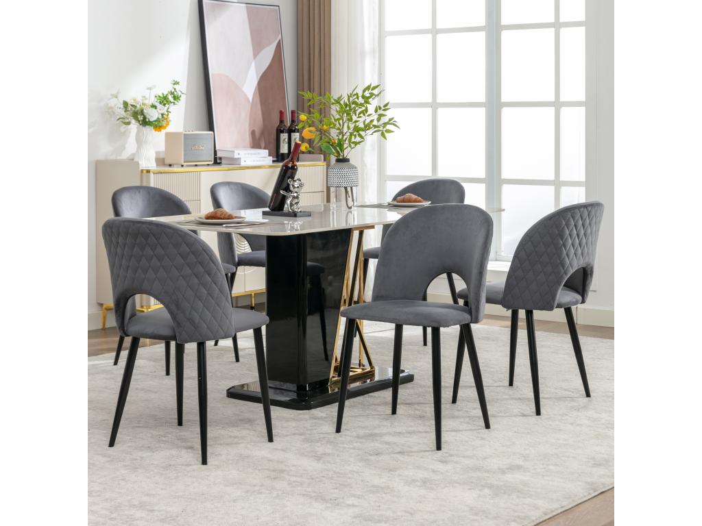 Set of 6 velvet chairs - adjustable metal legs - with backrest - grey SWNH69296