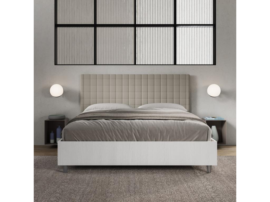 Storage bed 160x200 white ash frame faux leather headboard Luxameub PINPAI LKQL51956
