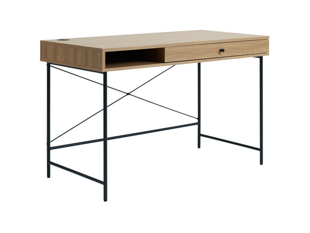 Luxameub - Desk with 1 drawer and 1 niche in wood and metal, 120cm wide - Light wood DDOB08039