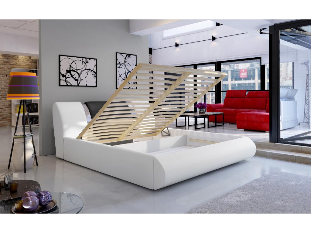 Luxameub ZGVO64806 180x200 Storage Bed in Black and White Faux Leather and Chrome Metal