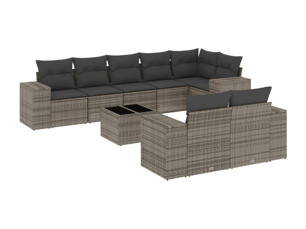 9-piece garden furniture set with grey resin wicker cushions RSGE63707