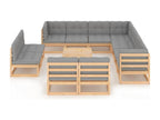 12-piece garden furniture set with cushions, solid pine wood ZGDU89414