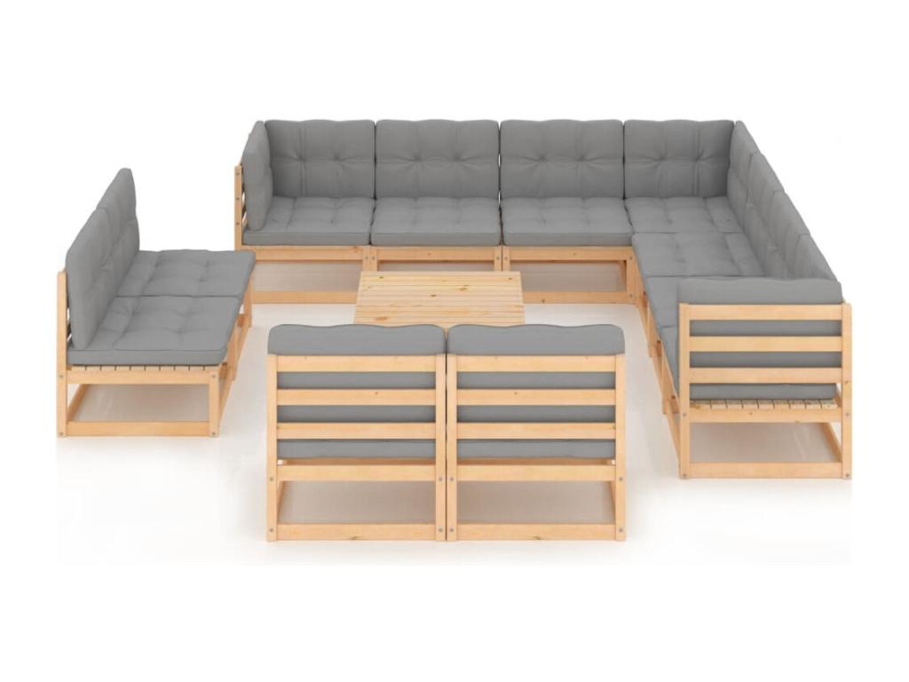 12-piece garden furniture set with cushions, solid pine wood ZGDU89414