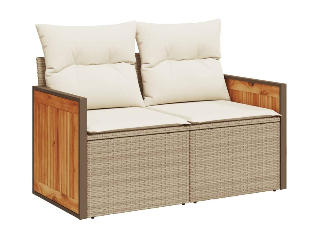 7-piece garden furniture set with cushions, beige woven resin WFBP47604