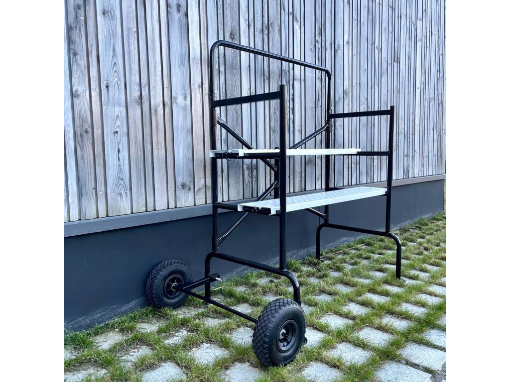 Rolling and folding two-level scaffold - mobile - 2 wheels - L140 x W78 x H135cm when open - weight capacity 150 kg - Luxameub SGGB05743