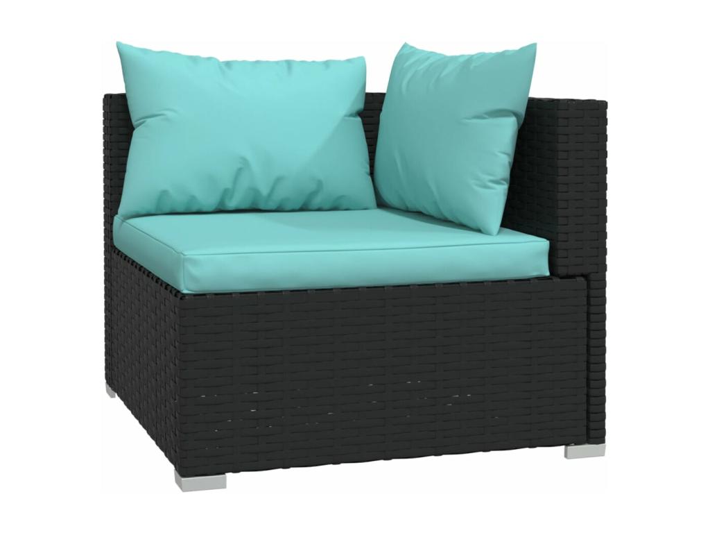 4-piece garden furniture set with cushions, black woven resin, TQEB23950