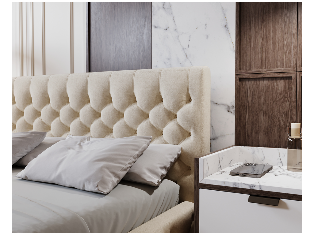Luxameub Elira 160x200 cm Adult Bed with Storage - Upholstered Double Bed with Headboard - Velvet Beige Luxameub Velvet 2201 KPWW02211