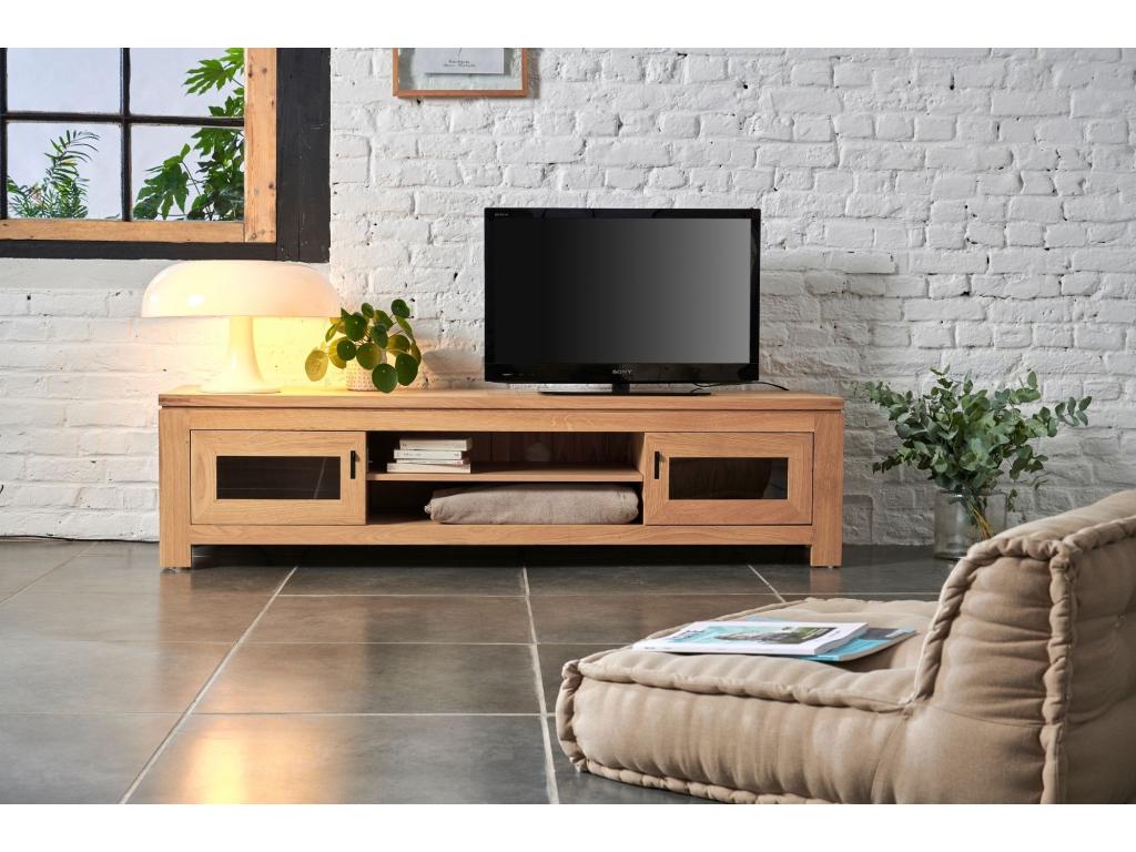 Modern low TV stand in light oak, 180cm wide - Luxameub FYIV06225
