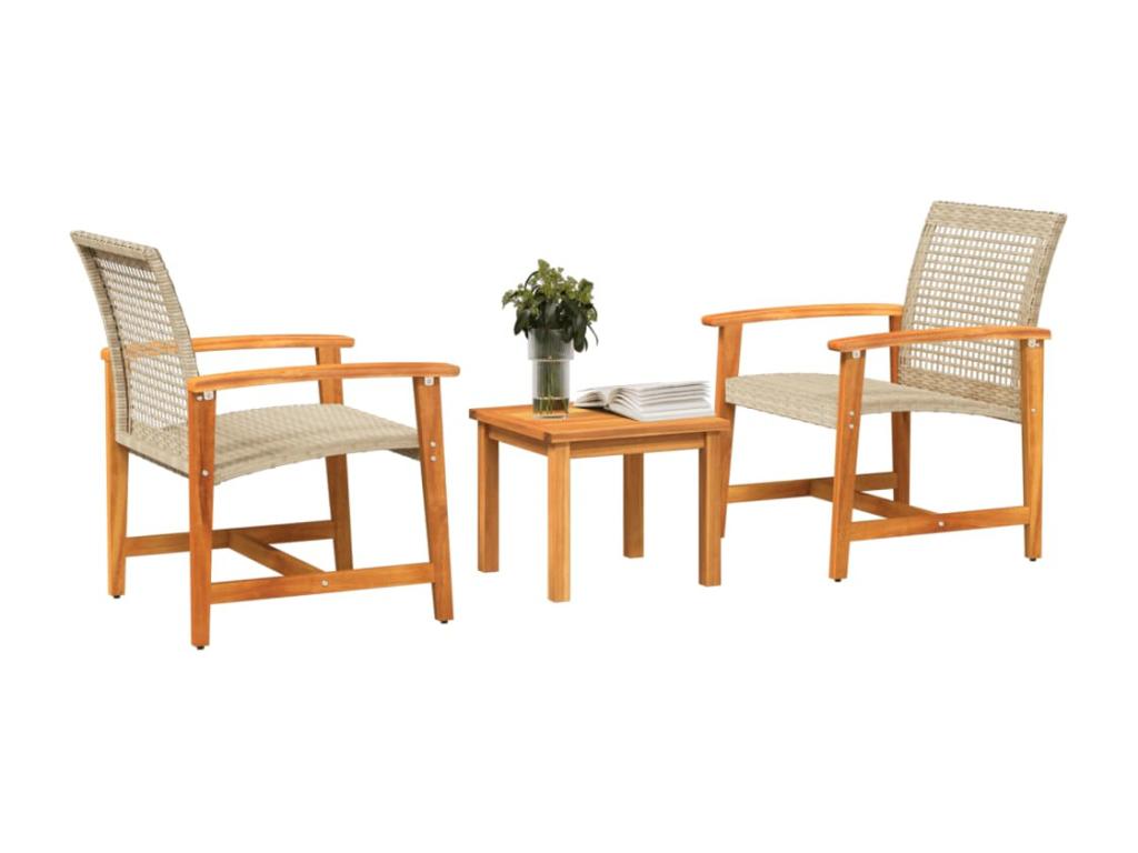 Cosymeub 3-piece beige resin wicker and wood set by Cosymeub NGTV97734