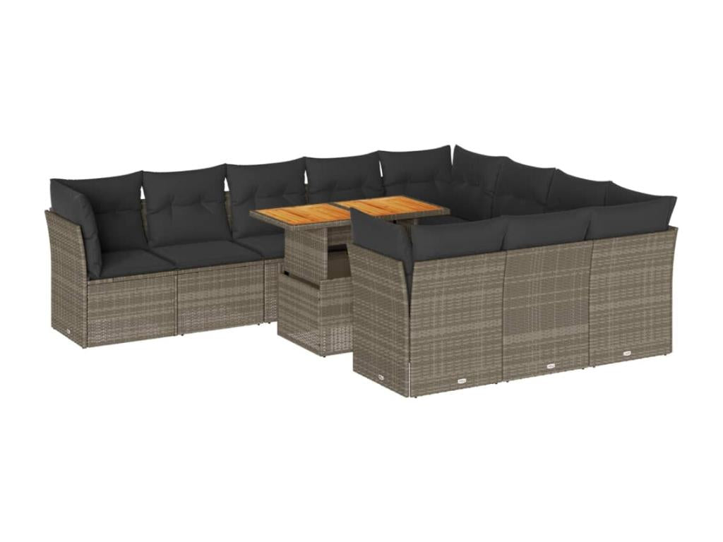 11-piece garden furniture set with grey resin wicker cushions NAYJ22689