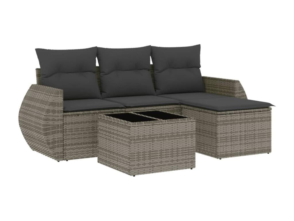 5-piece garden furniture set with grey resin wicker cushions HCDI55777