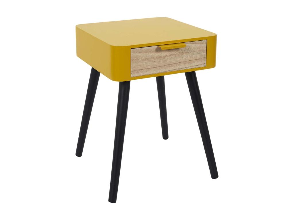Luxameub Wooden Bedside Table with 1 Drawer, Set of 2, Mustard Yellow DQFR66490