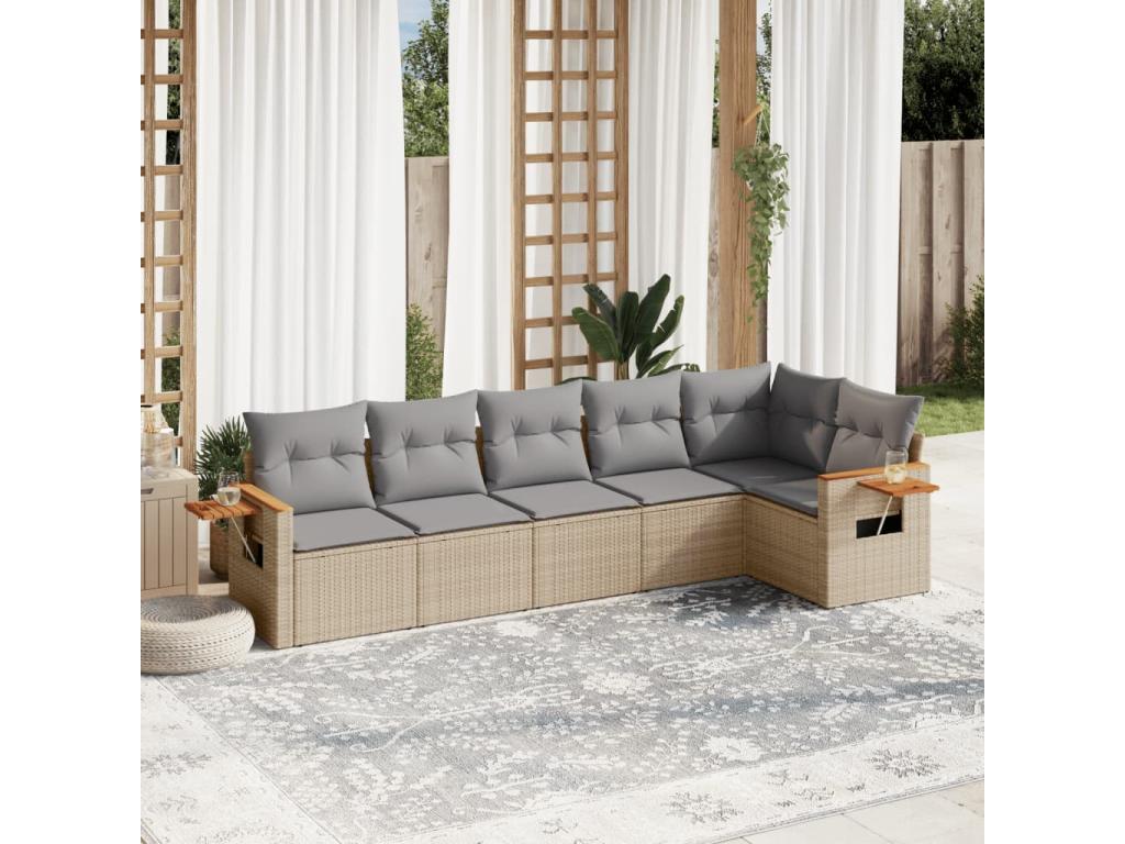 6-piece beige resin wicker garden furniture set with cushions SQSO30080