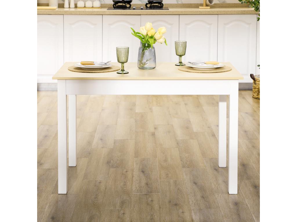 Large dining table for 4-6 people, dimensions: 119L x 70W x 75H cm, white with light wood effect, CCXJ91686