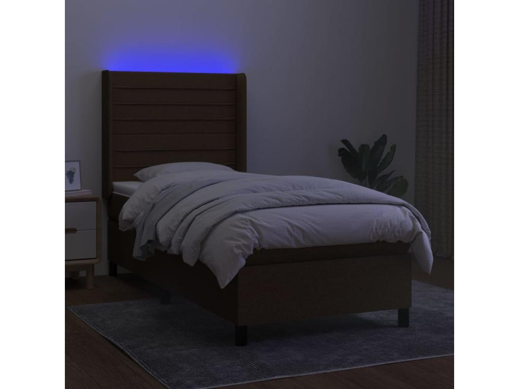 Upholstered bed base with mattress and LED lighting, dark brown, 100x200cm, fabric KIRQ91296