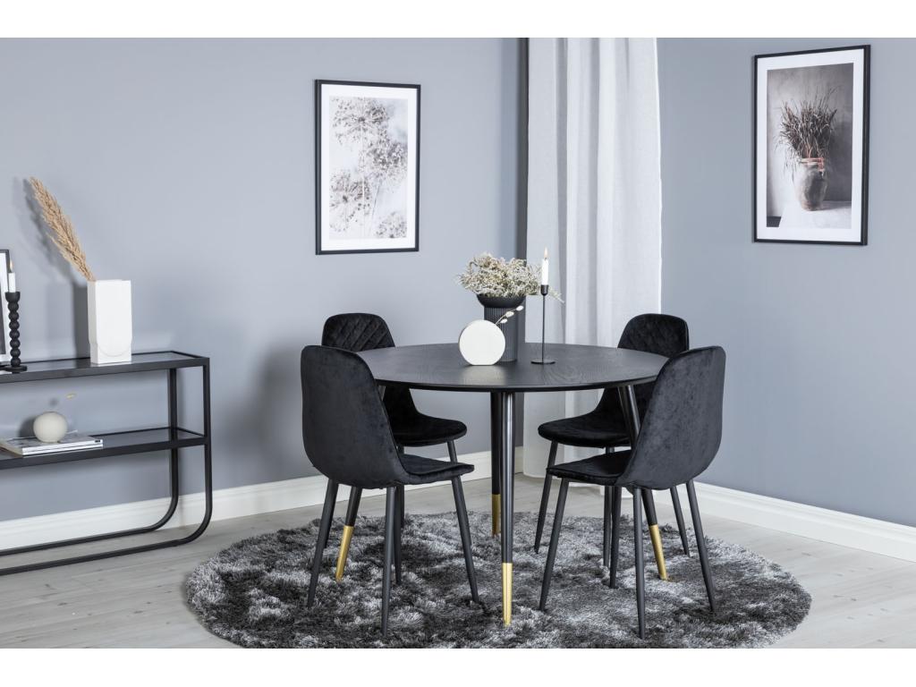 Luxameub 115BLBR set: black table and 4 Luxameub black velvet chairs. WWXA30785