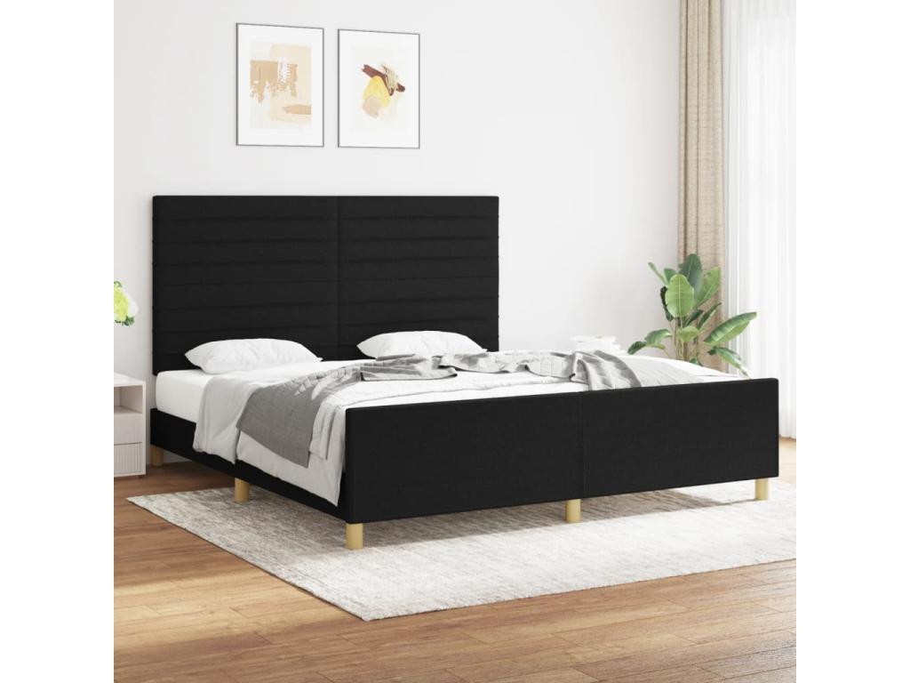 Bed frame with headboard, black, 180x200 cm, fabric, AKUD13889