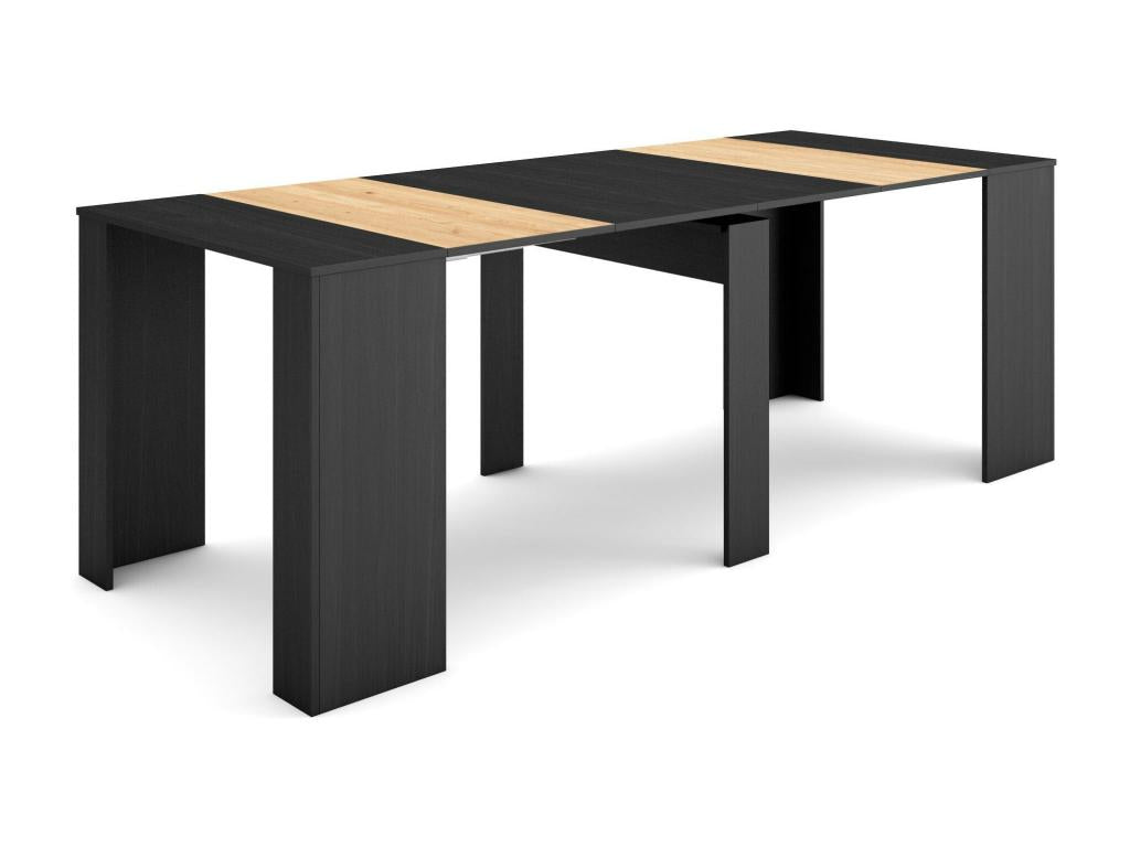 Extendable console table 220cm, seats 10, black and oak dining table YQQY51137