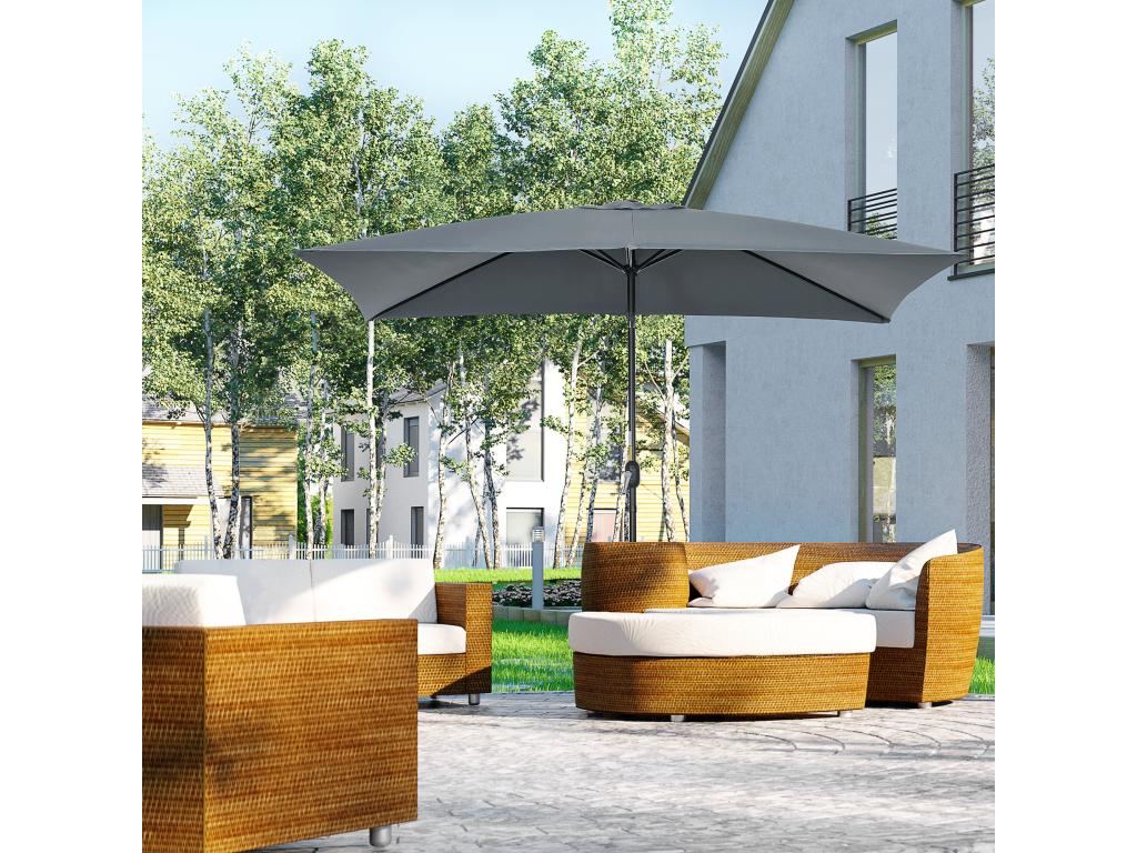 Rectangular tilting parasol, metal and high-density polyester, 2.95L x 1.95W x 2.4H m, grey GBDC06706