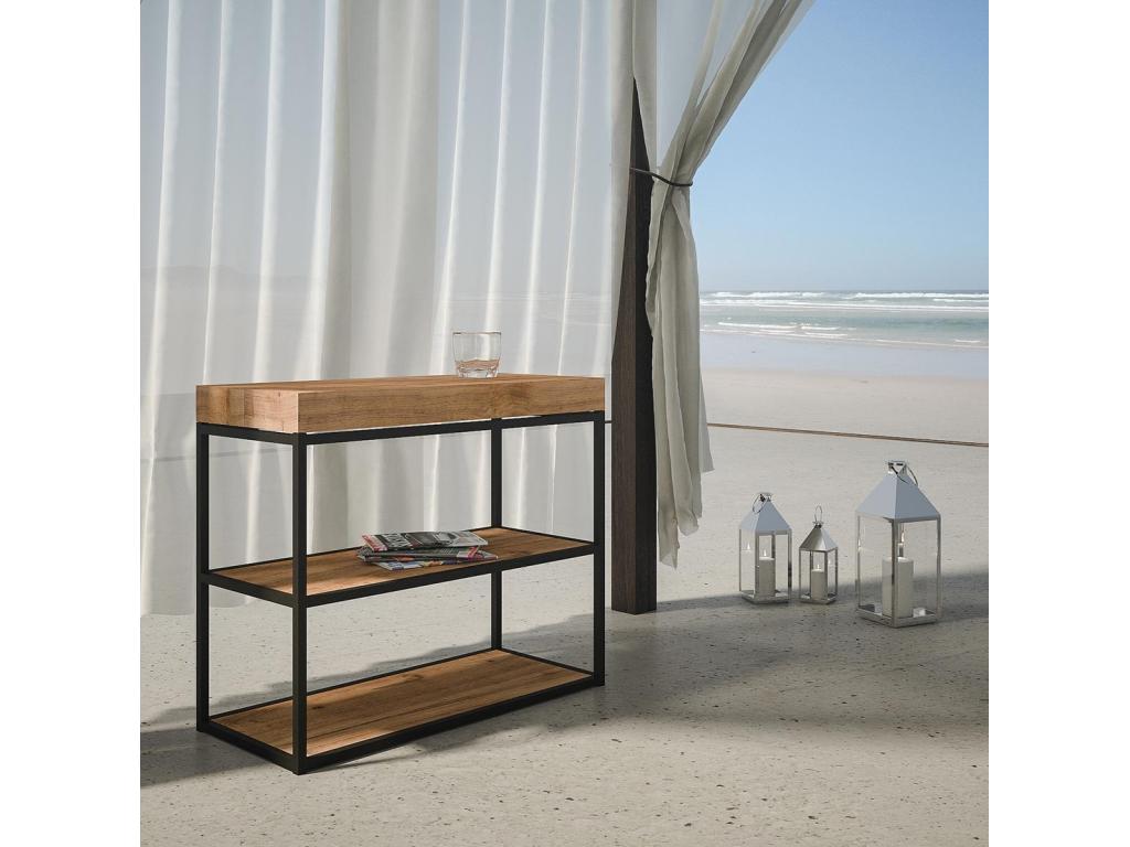 Extendable Console Table 90x40/290 cm Luxameub Stained Fir with Anthracite Frame PSIB61636