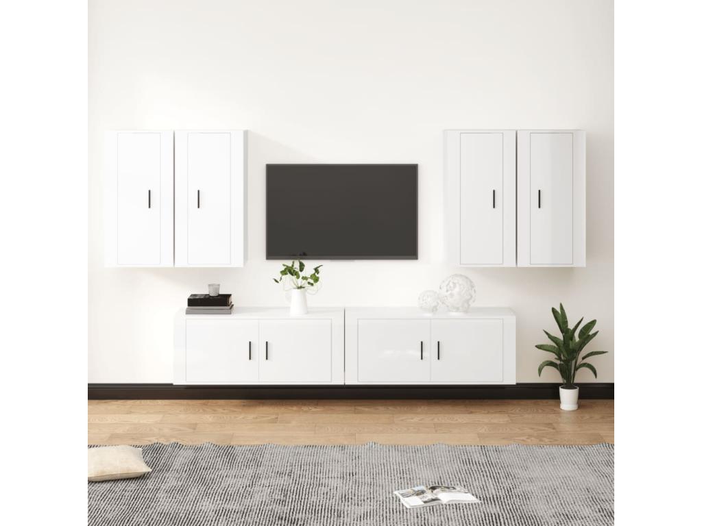 6-Piece TV Furniture Set, Glossy White Engineered Wood OOTY46956