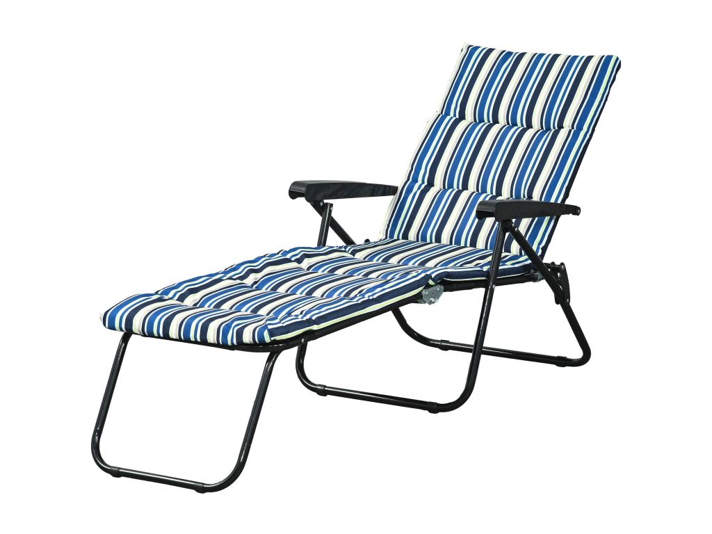 PINPAI folding sun lounger with 6 reclining positions, large, with mattress, steel armrests, multicoloured polyester, BQAY31715