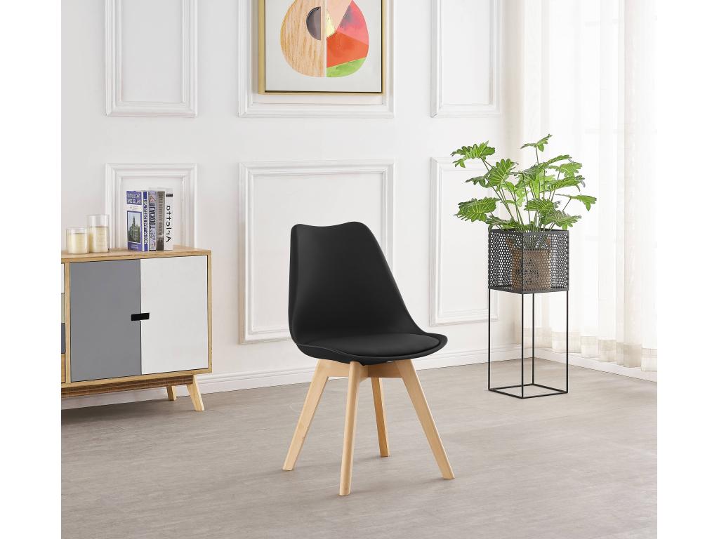 Luxameub - Dining Room Set - Round Black Table and 4 Black Scandinavian Chairs OEGN14040