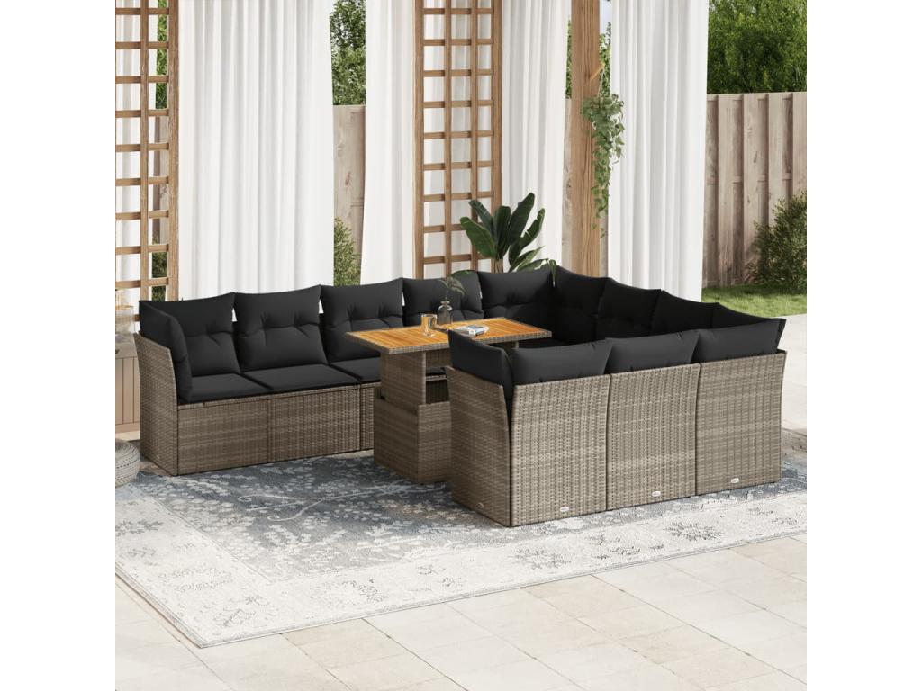 11-piece garden furniture set with grey resin wicker cushions NAYJ22689