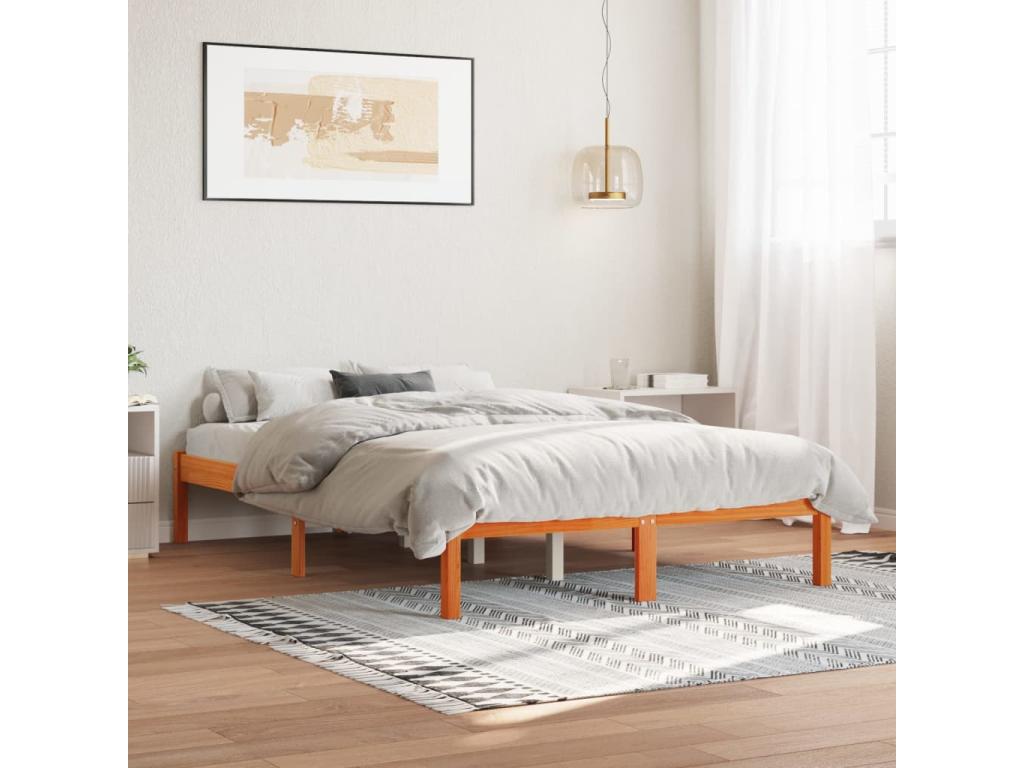 Bed frame without mattress brown wax 140x200cm solid pine wood YUSE23052