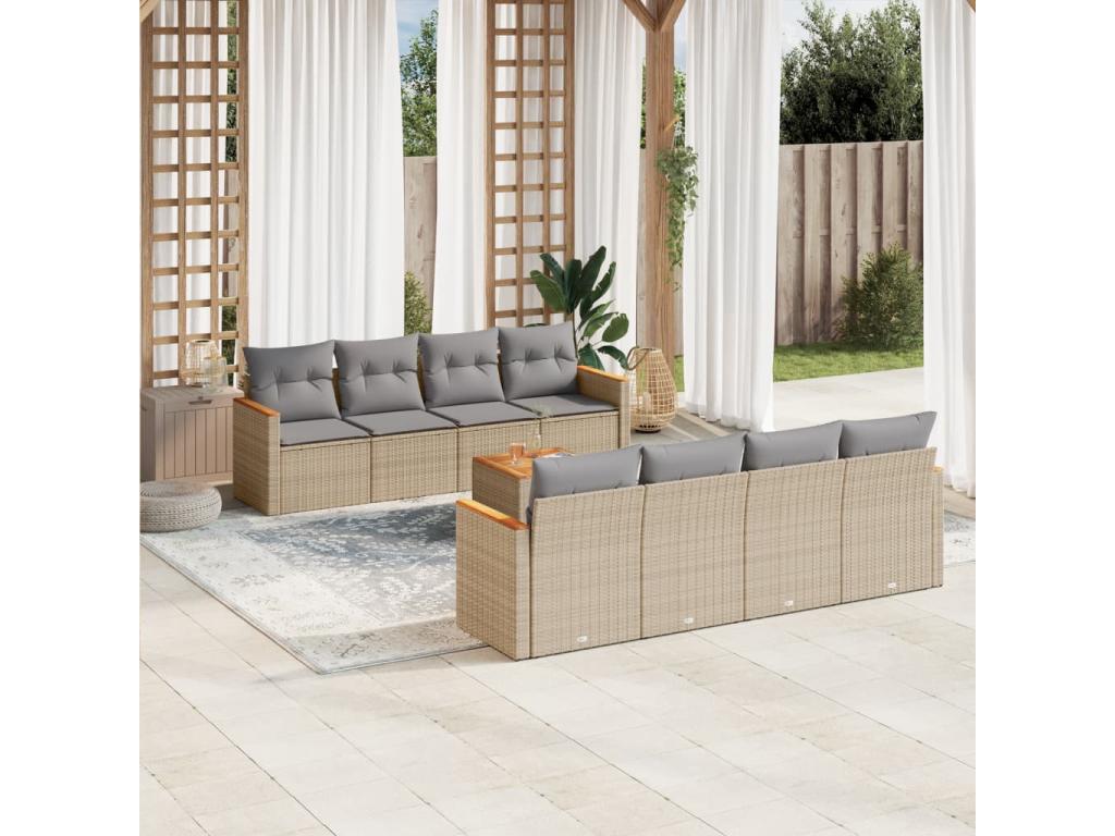 9-piece beige resin wicker garden furniture set with cushions FFKF81116
