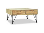 Cosymeub PGVI40675 Coffee Table with 2 Drawers, Solid Light Teak and Black Metal Legs