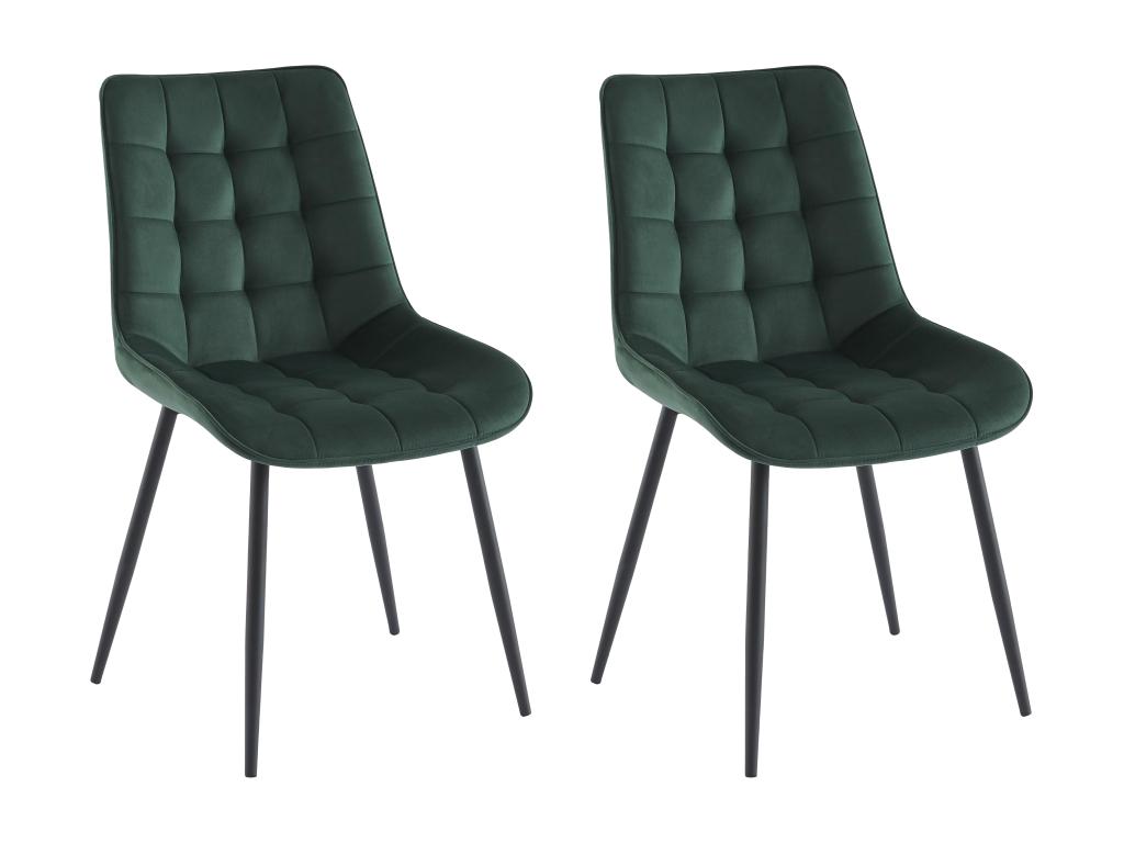 Set of 2 upholstered chairs - Velvet and black metal - Green - Luxameub GYXO73179