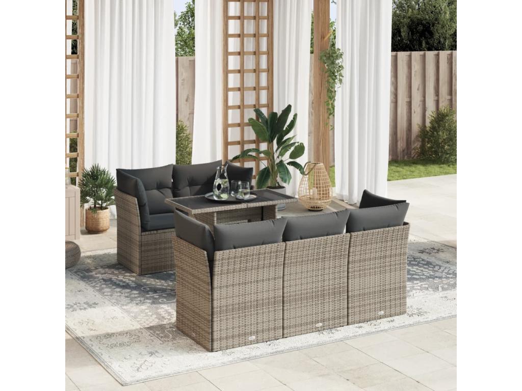 6-piece garden furniture set with grey resin wicker cushions ZKUG24656