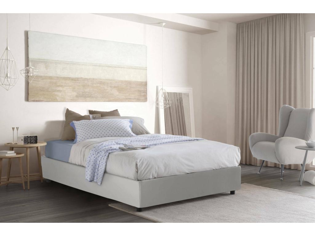 Luxameub Double Bed with Storage Bed in Eco-Leather Upholstery, Made in Italy, Front Opening, Includes 140x190 cm Mattress, White EJOW09653