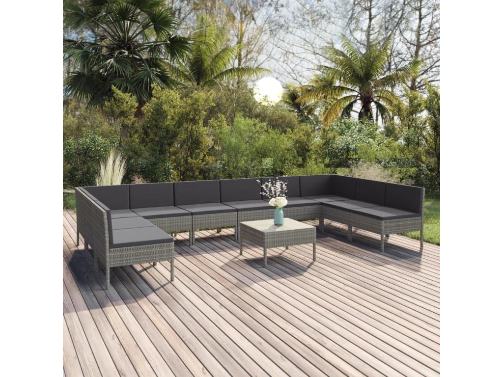 11-piece garden furniture set with cushions, grey wicker resin XAWX61985