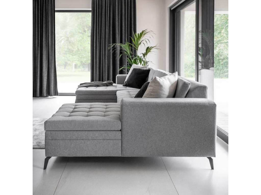 Luxameub 350cm OFCT47450 panoramic convertible sofa in midnight blue tufted velvet