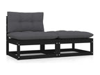 2-piece garden furniture set with cushions, black, solid pine wood DVYV15313