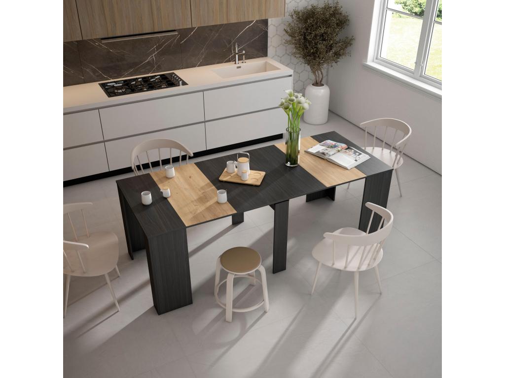 Extendable console table 220cm, seats 10, black and oak dining table YQQY51137