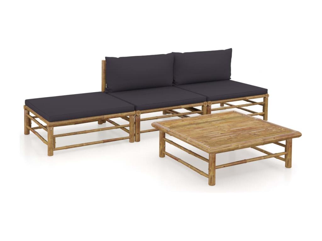 4-piece garden furniture set with dark grey cushions Luxameub PLON54149