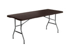 Pack of 2 rectangular folding tables with rattan effect, 180x74x74cm, 7house XQAR74160