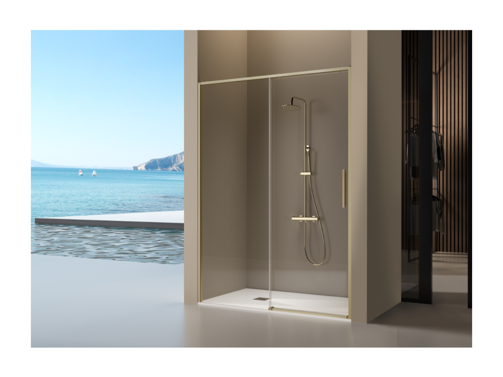 Fixed gold shower screen with sliding door, Luxameub brushed gold, 176-178.6 cm, NZBV45207