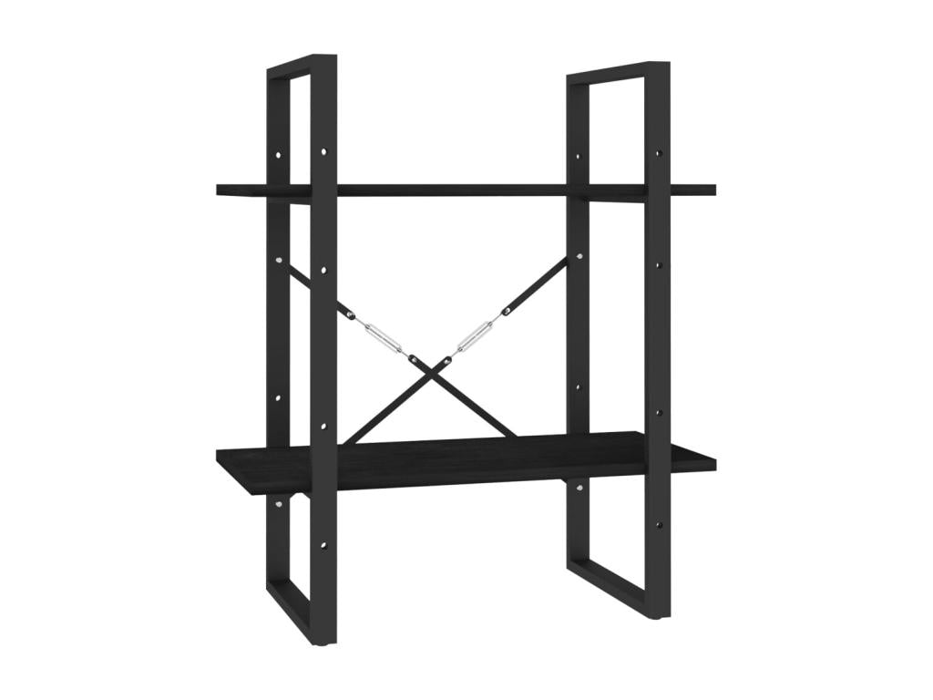 2-Tier Bookshelf, Black, 60x30x70 cm, Solid Pine Wood, DEHK00308