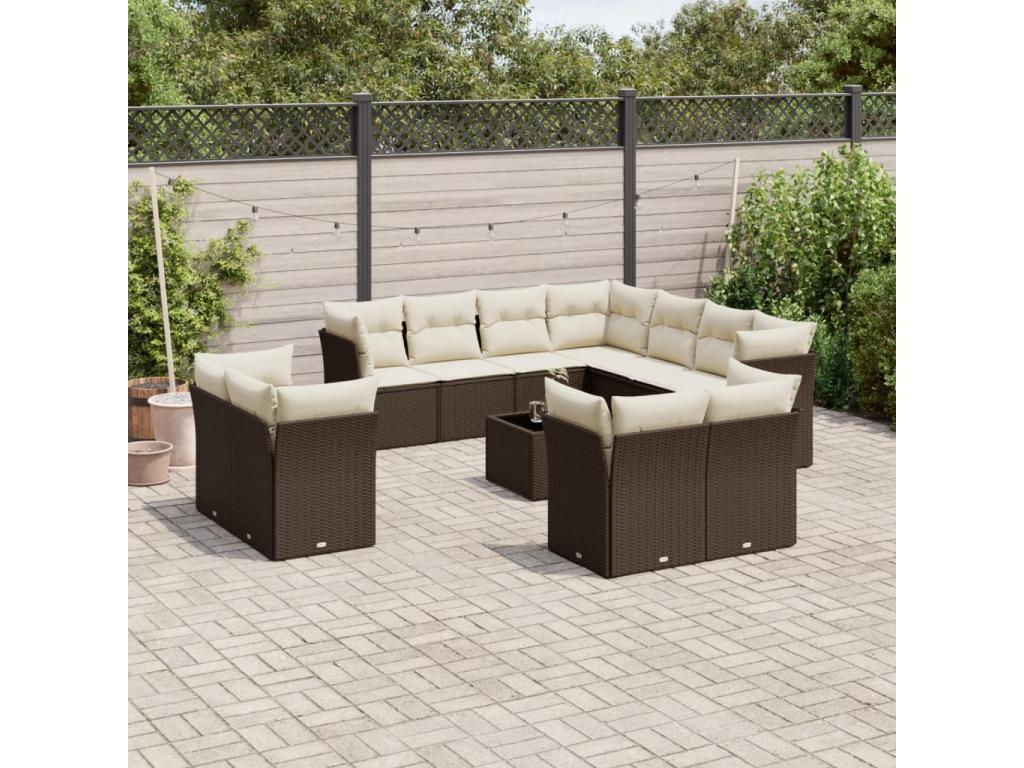 12-piece garden furniture set with cushions, brown woven resin ZWYN14480