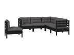 5-piece garden furniture set with cushions, black pine wood SRDB60054