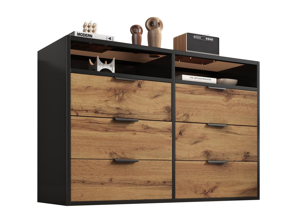Chest of drawers with 6 drawers and 2 compartments - glass top - Brown EFSE07273