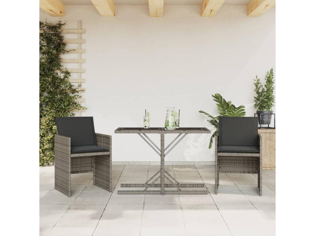 Luxameub 3-piece set with grey resin wicker cushions HVZM10406