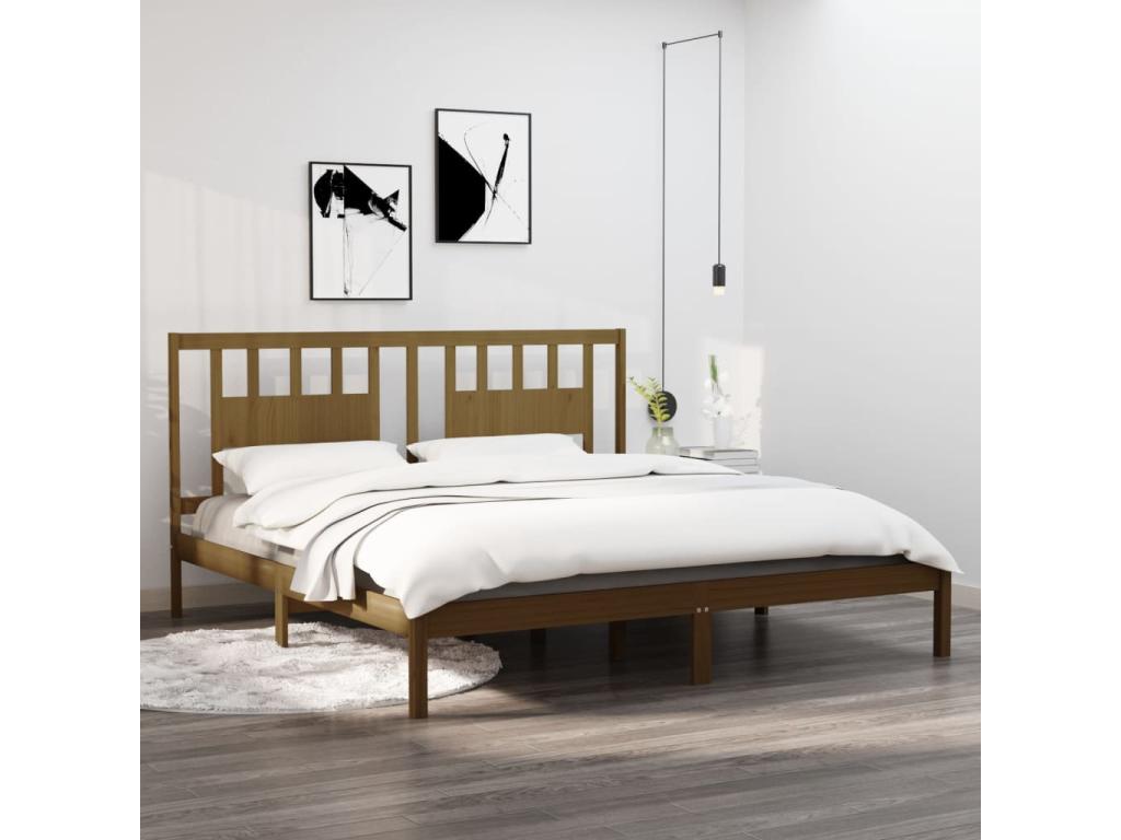 Honey Brown Bed Frame, Solid Pine Wood, 200x200 cm SOMT57602