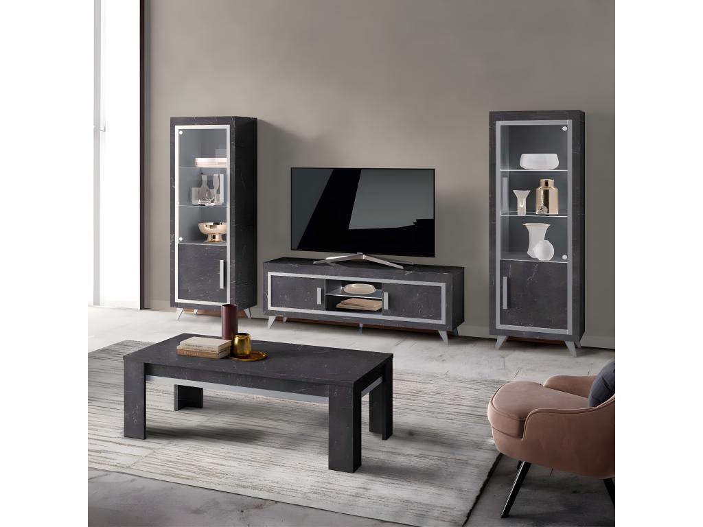 Luxameub - Complete Living Room Set, Anthracite Marble Effect, TV Unit and Display Cabinets with LEDs, Coffee Table CABO32994